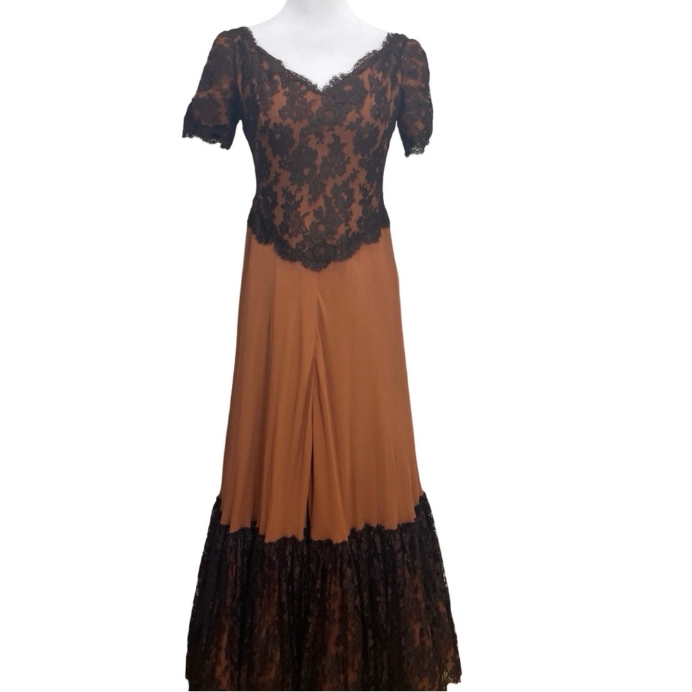 Vintage John Anthony Brown Lace Gown